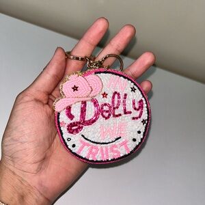 Pink and White Beaded Keychain